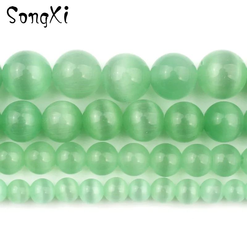 

Wholesale Light Green Cat Eye Beads 4 6 8 10 12mm Round Loose Opal DIY Charm Natural Stone Beads for Jewelry Making Bracelet 15'
