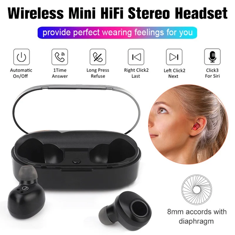 

VTIN J29 Bluetooth 5.0 Earphones Wireless Earbuds Mini HiFi Stereo Headset Built-in Mic and Noise Cancelling TWS for iPhone