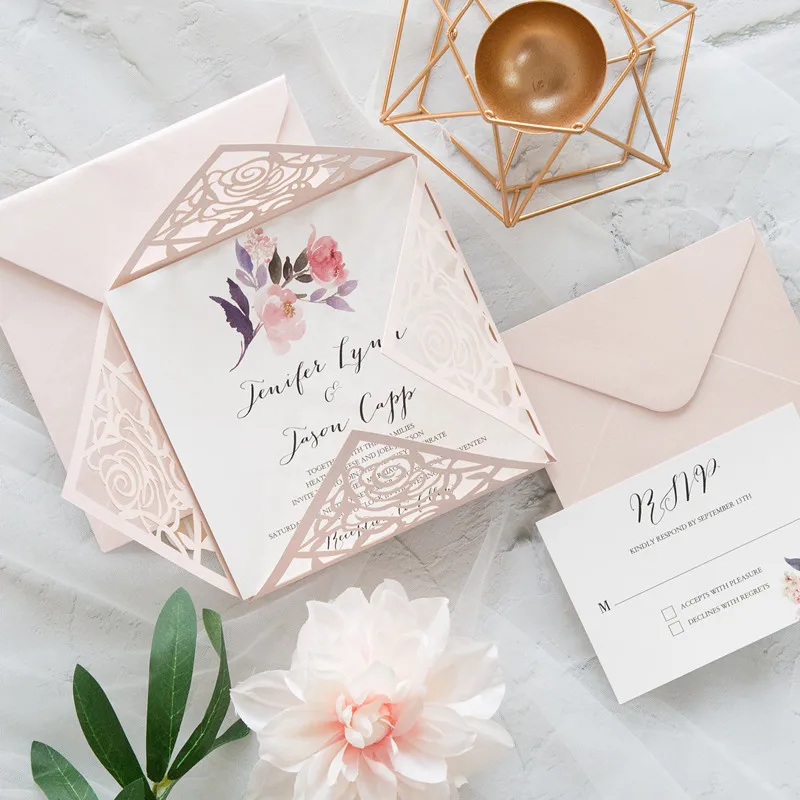 blush-pink-laser-cut-wedding-invite-with-floral-accent-in-lavender-and-mauve-EWDM003-3