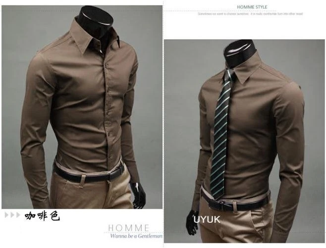 Серый Мужская Slim Fit Уникальный декольте стильное платье с длинным рукавом Рубашки для мальчиков мужские платье Рубашки для мальчиков 17 цветов, размер: м-XXXL 6492 - Цвет: Серый