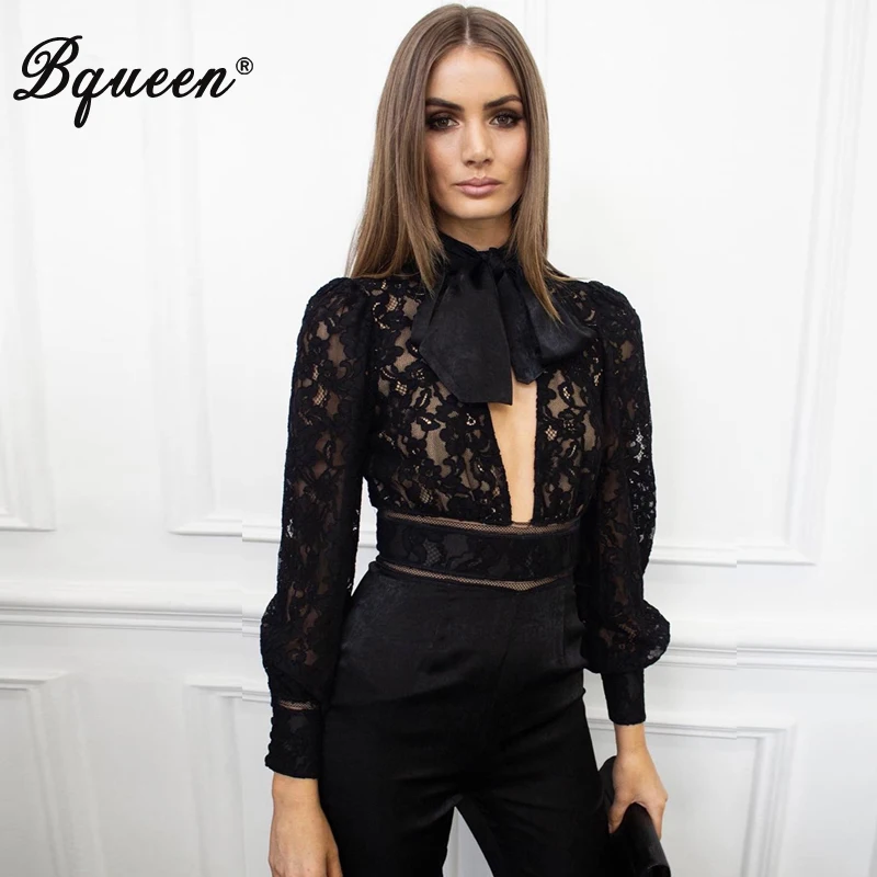 

Bqueen 2019 New Women Jumpsuit Elegant Lace Long sleeve Backless Jumpsuit Party Bodysuit Jumpsuit