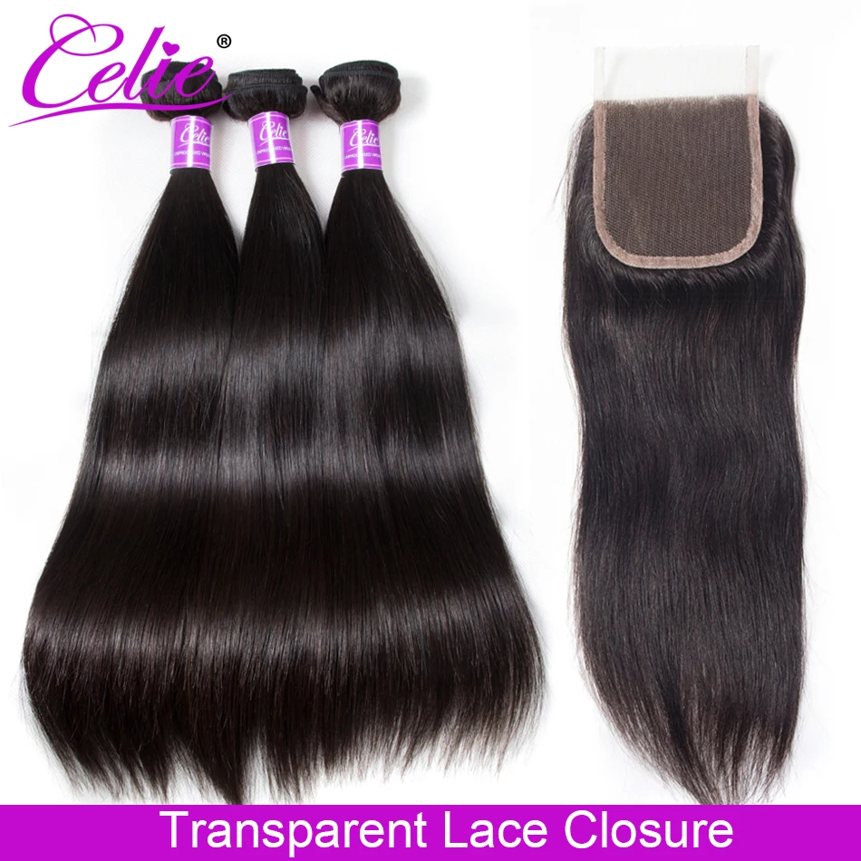 

Celie Brazilian Straight Hair Bundles With Closure 3 Bundles With HD Transparent Lace Closure Human Hair Bundles With Closure