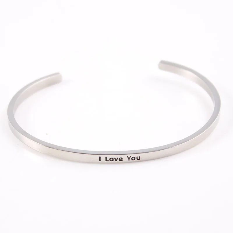 

Wholesale 3.2mm Stainless Steel Bar Engraved Positive Inspirational Quote Cuff Mantra Bracelet Bangle For Men Best Gifts