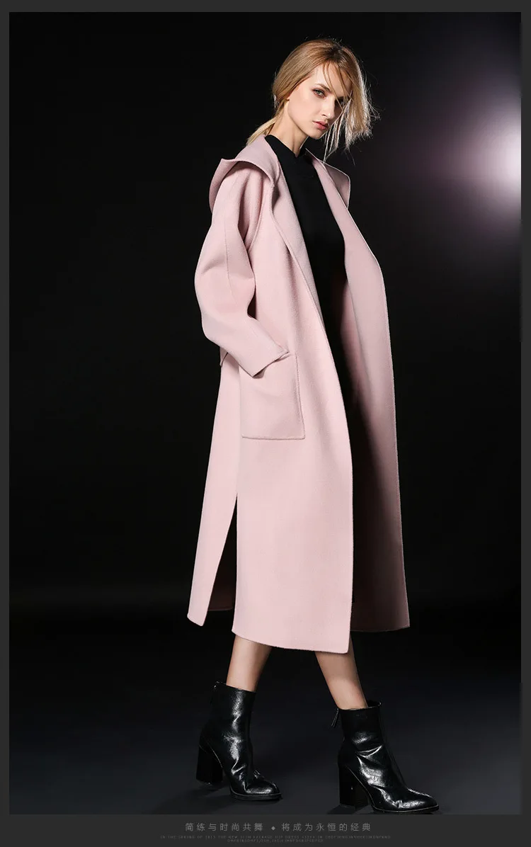 Осеннее и зимнее Новое двухстороннее кашемировое пальто шерстяное пальто с капюшоном женское длинное плотное пальто