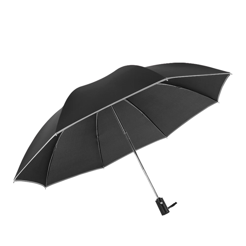 Светоотражающая полоса 8 ребер 3 складной обратный автоматический зонт Двойной слой ветрозащитный дождь автомобиля зонты для женщин мужчин - Цвет: Черный