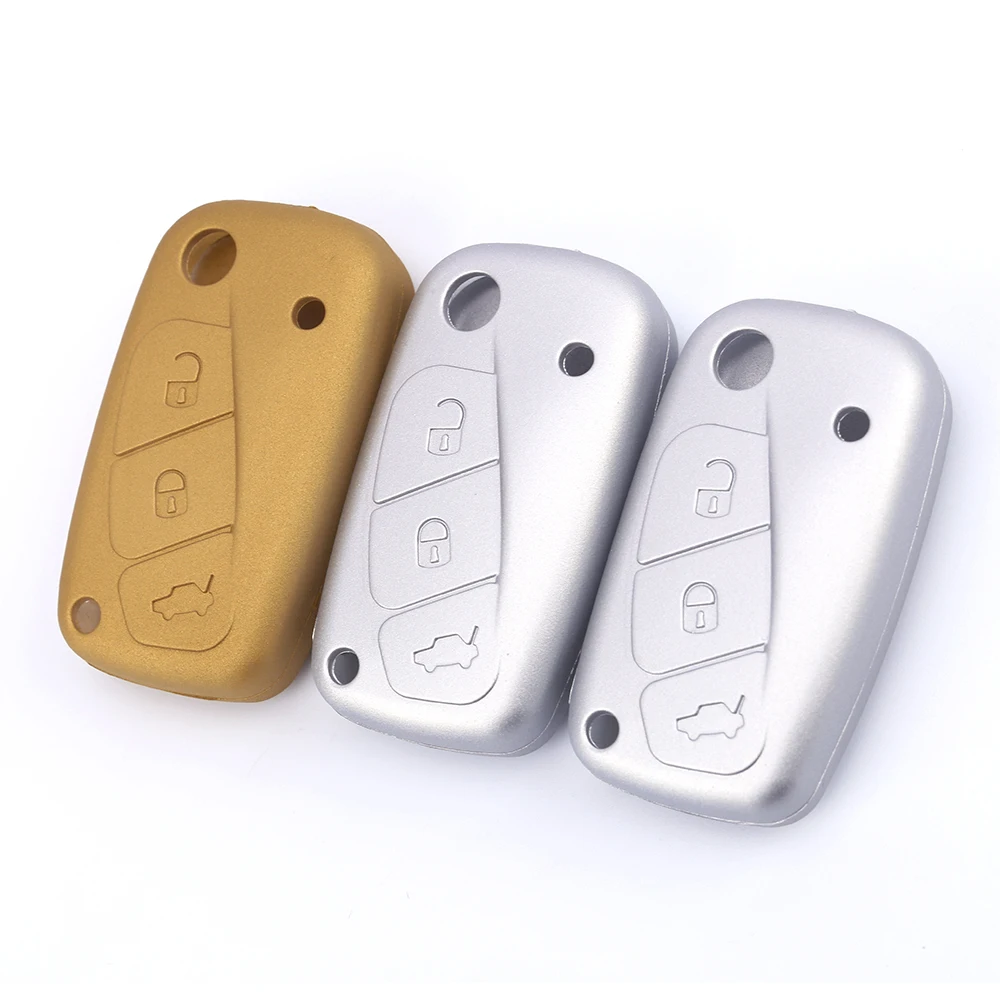 

Durable Metallic Gold Silver 3 buttons Silicone Rubber car key case cover Suits for Fiat Panda Stilo Punto Doblo Grande Bravo