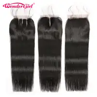 Wonder girl Brazilian Straight Closure 4x4 Lace Closure With Baby Hair No Shedding Remy Hair 100% Human Hair Free Shipping