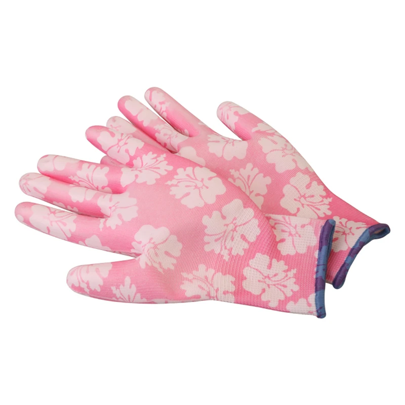 12 пар садовые перчатки GMG печатные полиэфирные оболочки белые ПУ покрытие защитные рабочие перчатки женские Рабочие перчатки женские