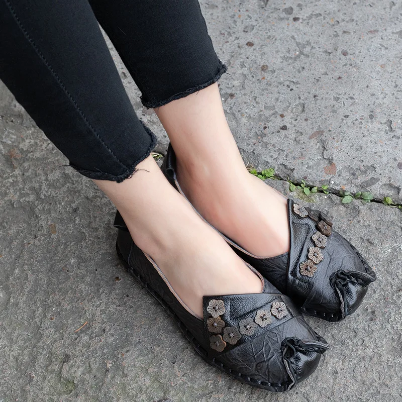 Loisirs 1 Femmes red D'été Appartements En Plat Chaussures Véritable Gray Fleurs La T97256 Et Artdiya Main Rétro À Cuir D'origine Nouveau Printemps mvnO0w8Ny