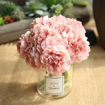 

1 bunch artificial 5 head plant artificial peony bouquet silk hydrangea cheap flower wedding hand holding home decoration fake f