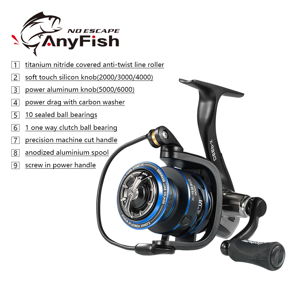 Anyfish DEEP X Спиннинг рыболовная Катушка 2000/3000/4000/5000/6000 модель 10 + 1 подшипники Макс