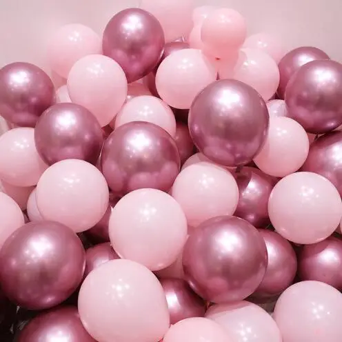 12 шт./лот, розовые, хромированные, металлические, латексные гелиевые шары, Детские свадебные шары для девочек, милые, вечерние, воздушные, свадебные шары