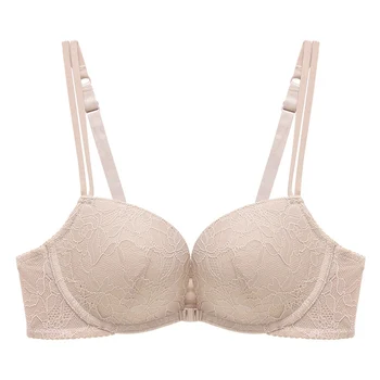 

Sexy Front Closure Bra 5/8 Cup Flower Lace Underwear One-Piece Underwear Comfortable Wire Free Thick Bra Adjusted-Straps Push Up