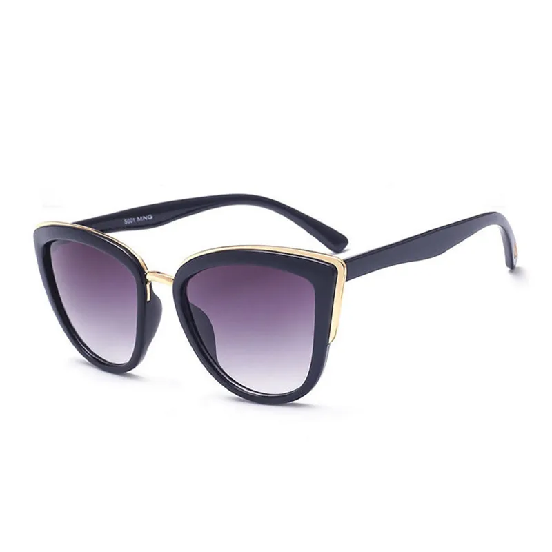 XojoX солнцезащитные очки кошачий глаз, женские роскошные брендовые дизайнерские винтажные зеркальные солнцезащитные очки, модные стильные ретро очки, женские очки - Цвет линз: Черный