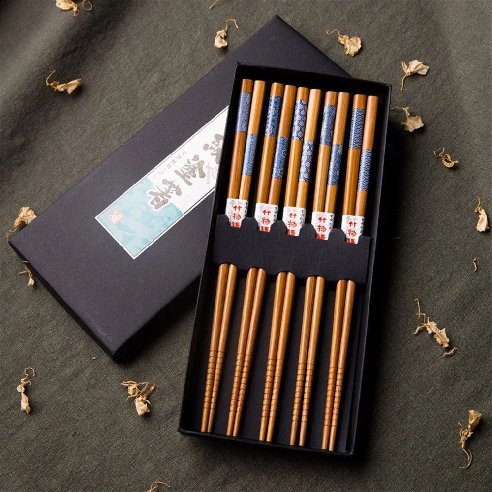 5 Pairs Chopsticks Natural Bamboo Sushi Food Chopsticks Chinese (5)
