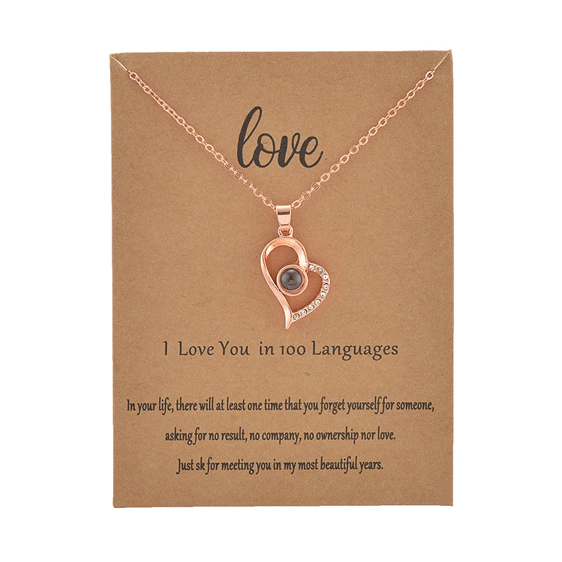 With Card Heart Shape 100 Language I love You Necklace For Women Wedding Letter Necklace Jewelry Drop Shipping