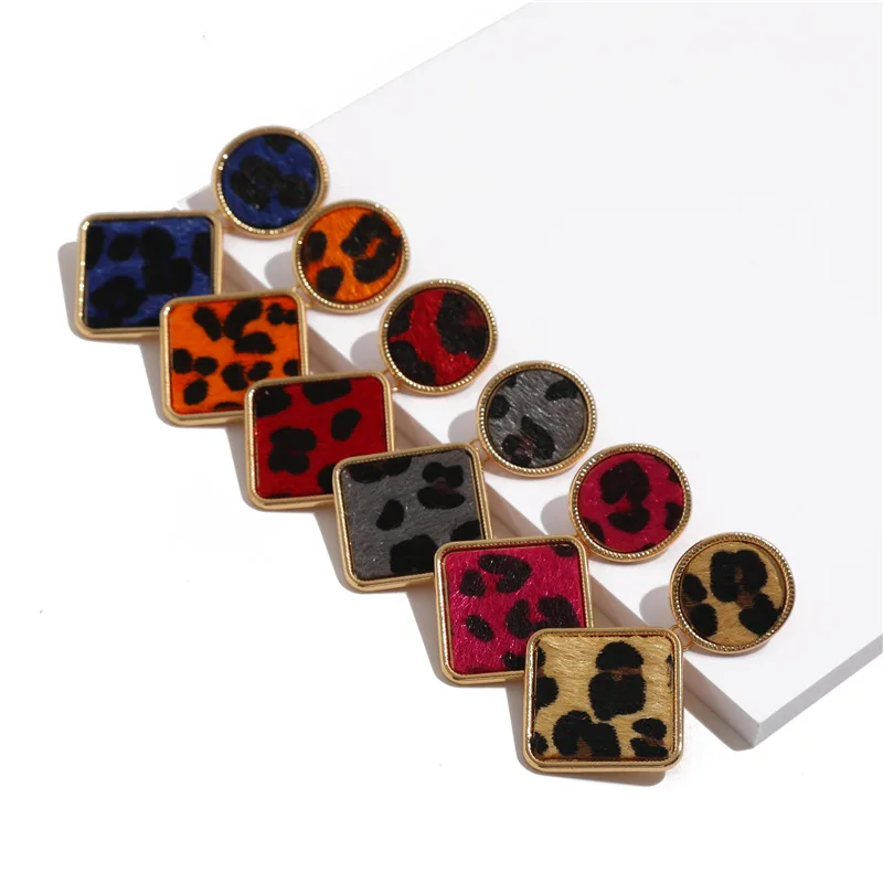 

6 colors leopard print square round drop earrings statement dangle earrings for women fashion jewelry for female