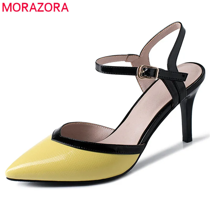 

MORAZORA 2019 big size 43 women sandals pu pointed toe summer shoes elegant thin high heels shoes party wedding shoes woman