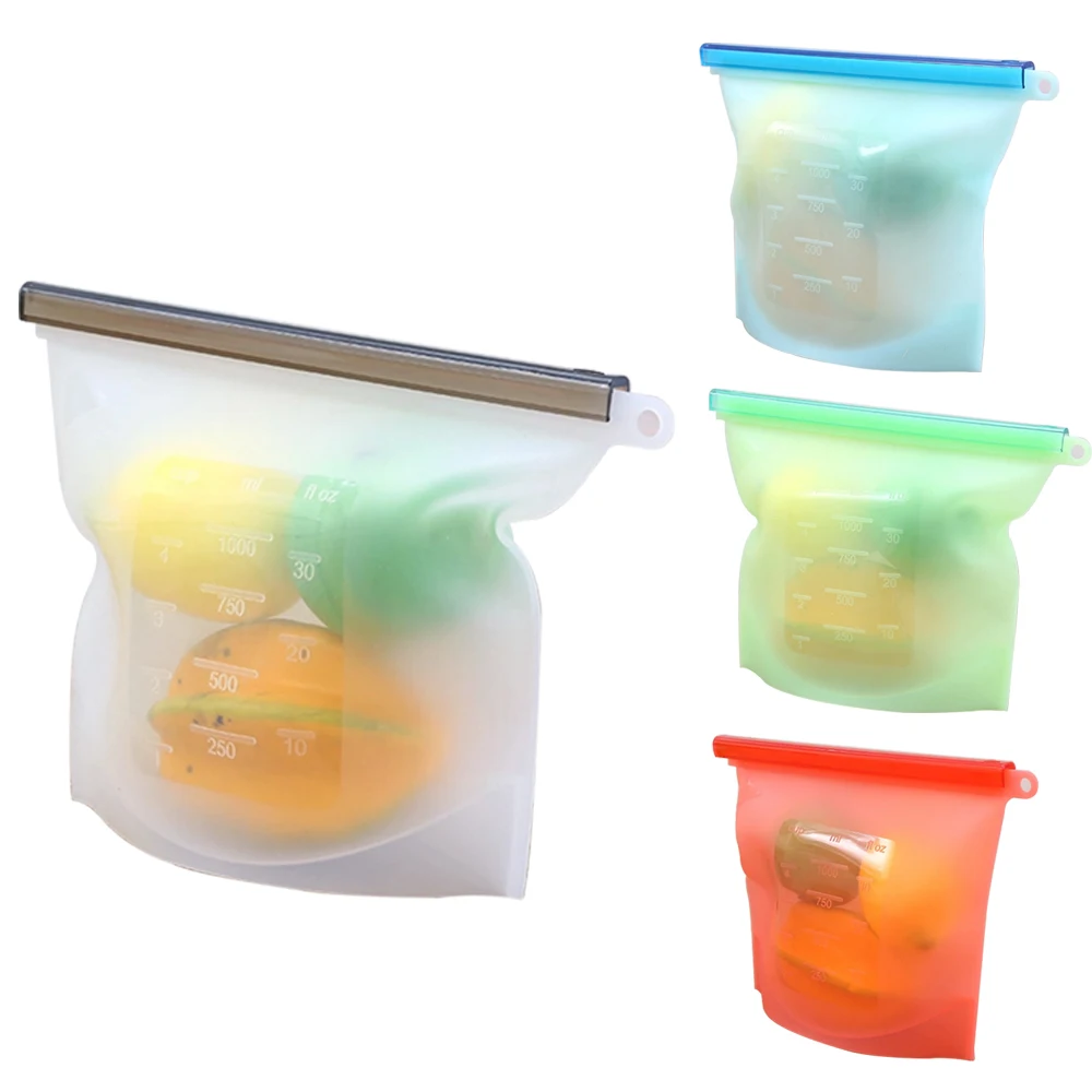 Kitchen Tool Food Silicone Fresh Bag Reusable Vacuum Sealed Freezer Bag Slide Lock SnacksSandwichesMeat Marinades Storage Bags (16)