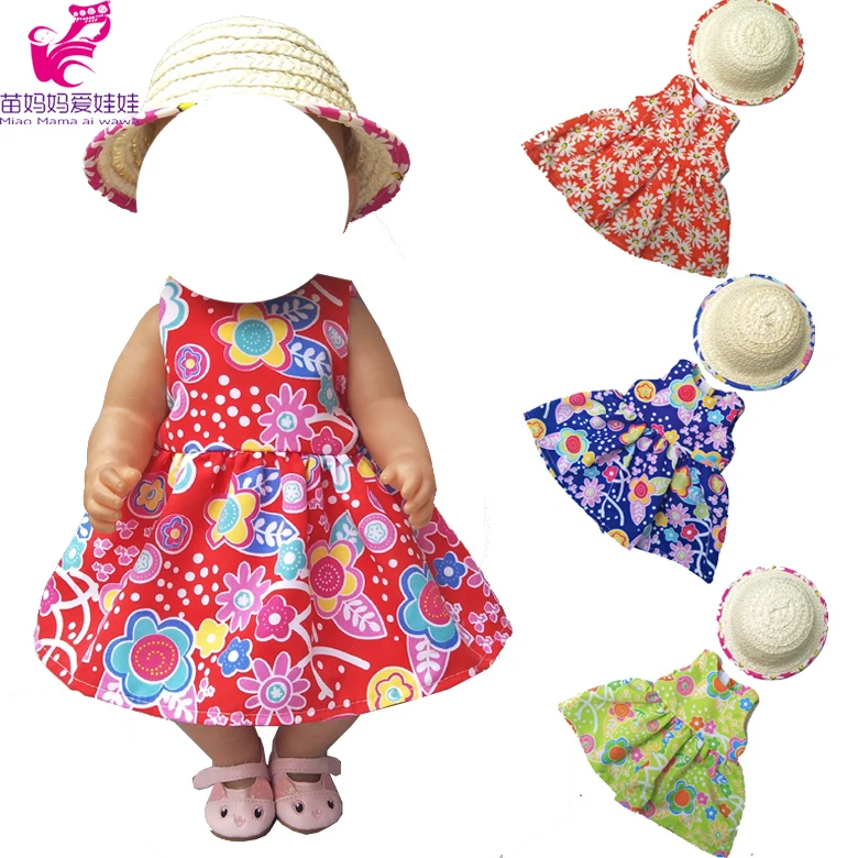 

For 43cm Doll Dress doll Hawaii dress straw summer hat for 18" Girl Doll dress and sun hat girls play toys gift