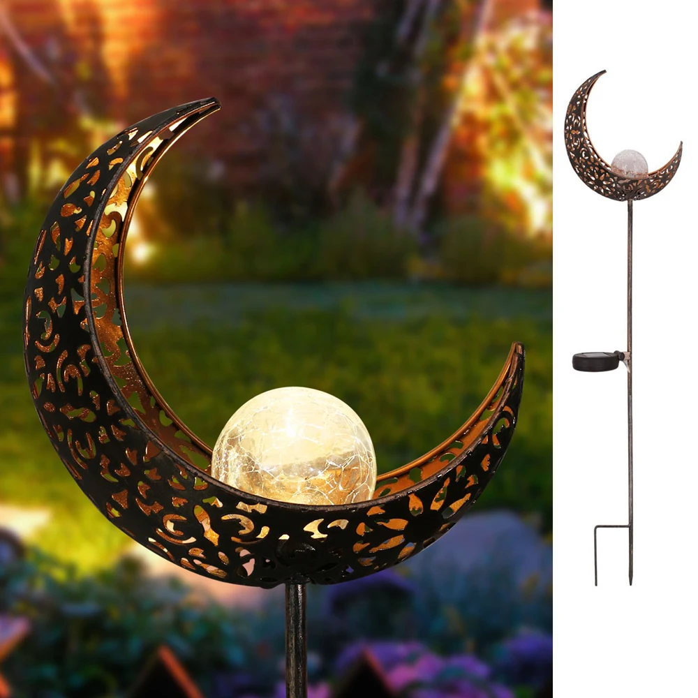 LED Solar Light Garden Lights Hollow Out Moon Iron Outdoor