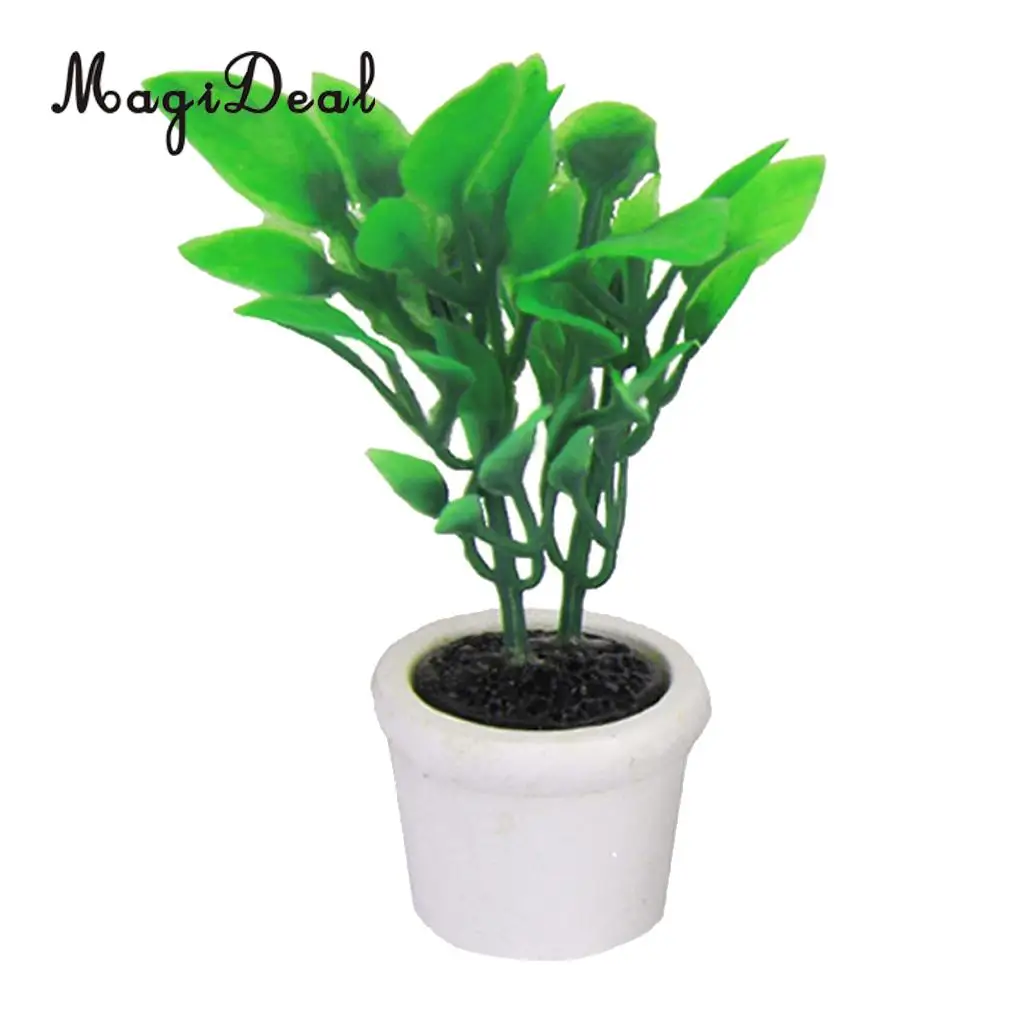 MagiDeal High Sale 1/12 Scale Green Plant in White Pot Dollhouse Miniature for Office Kitchen Garden Acc Children Role Play Game