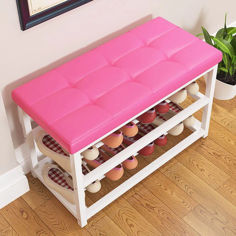 Simple Shoe rack Entrance Change shoe stool Organization Storage Shelf Shoe cabinet Leather cushion living room furniture
