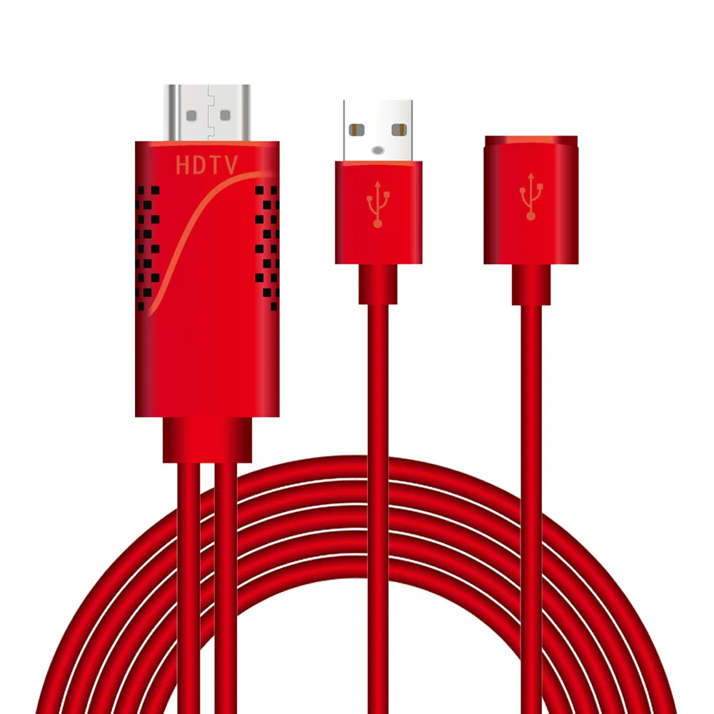 USB к HDMI 4K HD 1080P HD ТВ AV Кабель-адаптер Шнур для iPhone XS/XS MAX/XR - Цвет: Красный