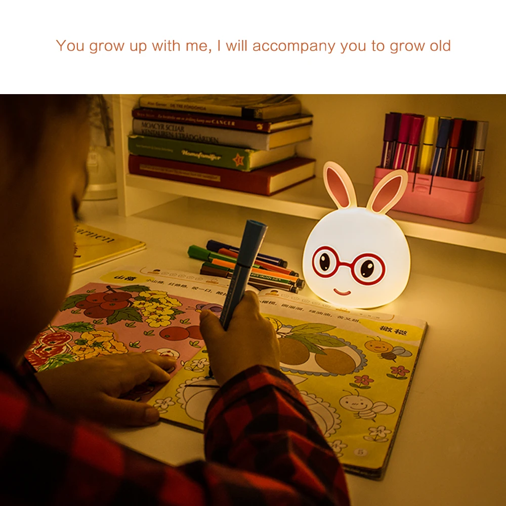 7 Colors LED Night Light Silicone Cute Cartoon Rabbit Rechargeable Decor Table Lamp Holiday Ambient Light for Girl Children Gift (8)