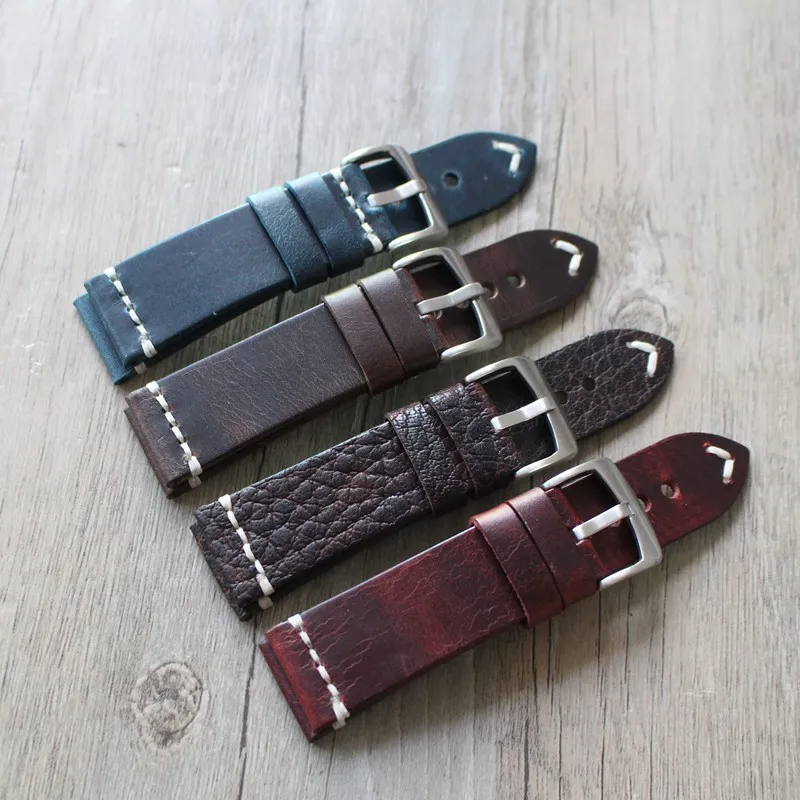 

2019 New Arrival 18mm 19mm 20mm 21mm 22mm 23mm 24mm Watchband Italian Leather Strap Handmade Oil Wax Watch Strap