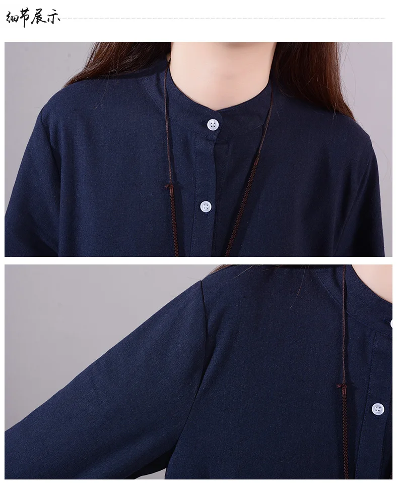 9521 Oversize Dresses Women Long Sleeve Elegant Loose Casual Dress Large Size Solid Button Vintage Cotton Linen Dress Vestidos Mujer 10