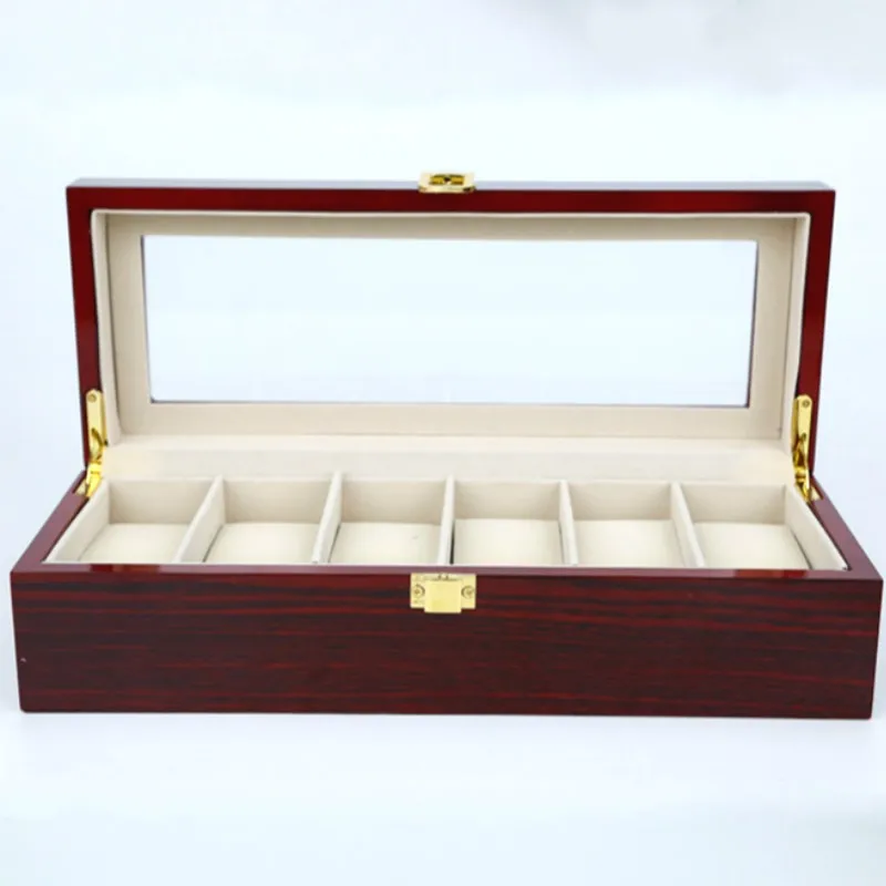 6 Grids Wooden watch High grade paint Window Watches Box Display Boxes Case Showing cajas para
