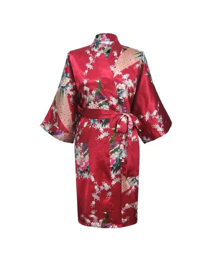 Красное модное женское кимоно Павлин банный халат ночная сорочка халат юката пижамы с поясом S M L XL XXL XXXL KQ-3 - Цвет: burgundy