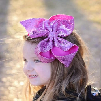 

8 Inch Sequin Large Hair Bow With Clip For Girls High Quality Bright Color Hairbows Kids Bcak School Hair Accessories