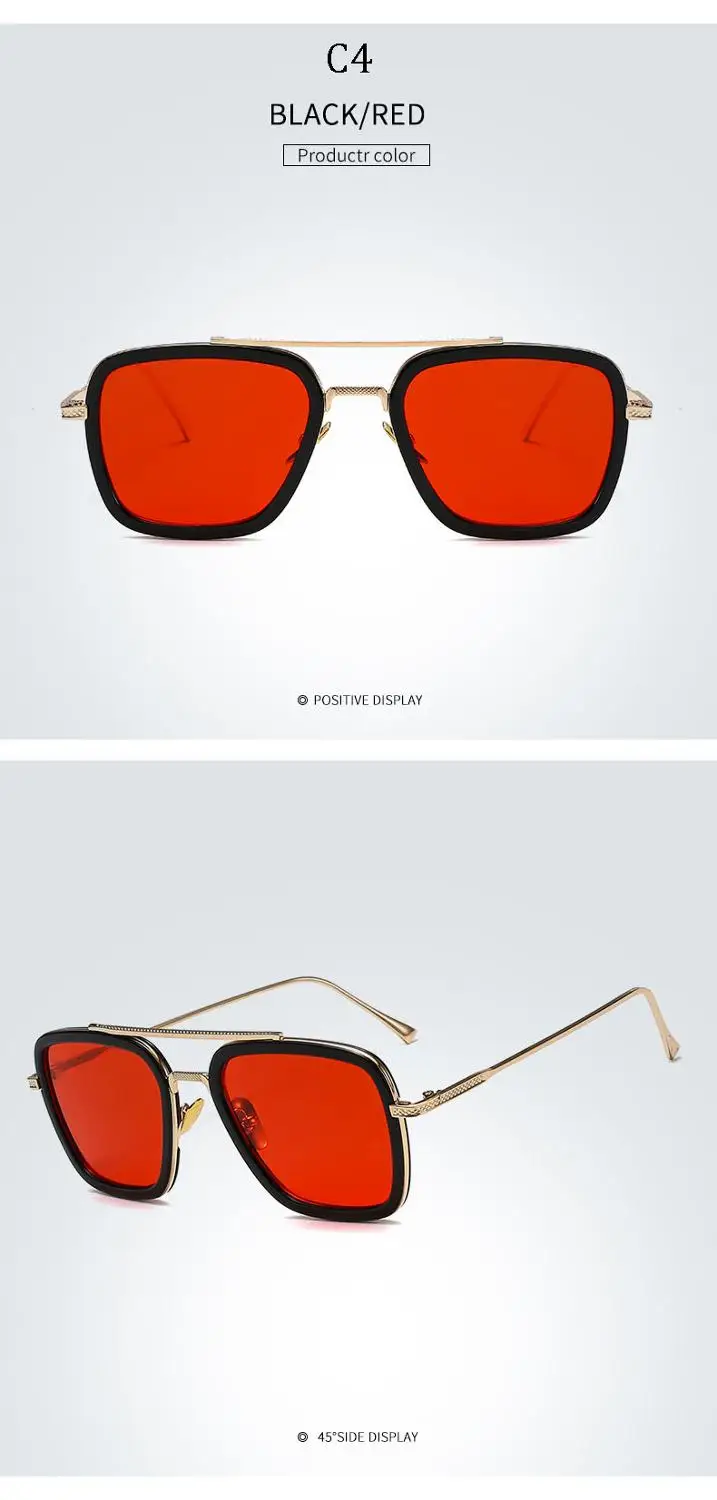 DPZ модные Мстители Тони Старк полёт 006 стиль ditaeds солнцезащитные очки для мужчин квадратный авиационный бренд дизайн солнцезащитные очки Oculos De Sol - Цвет линз: 66218 C4