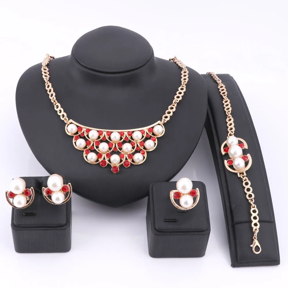 

Imitation Pearl Crystal Jewelry Sets Turkish Gold Color Jewellery Sets For Women Wedding Party African Beads Jewelry Set