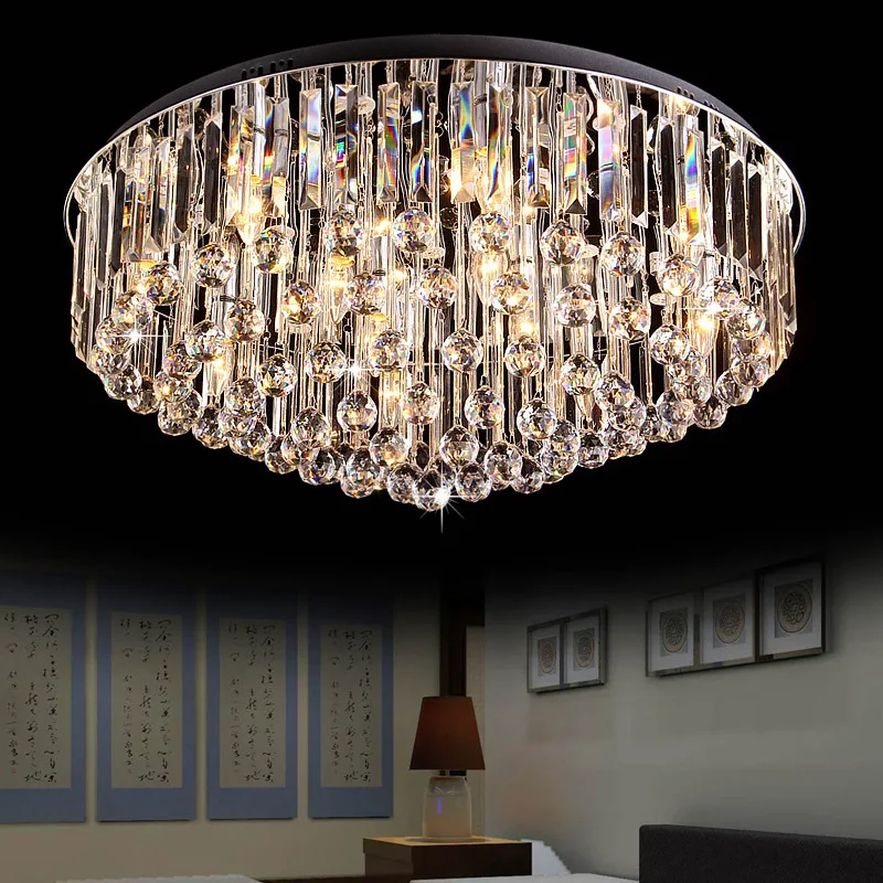 Round Crystal Ceiling Light For Living Room Remote Controlled luminaria