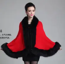 Shawl Autumn and winter knit cardigan shawl cape coat explosion models high-grade imitation fox fur collar fur shawl 1029 shawl collar longline coat