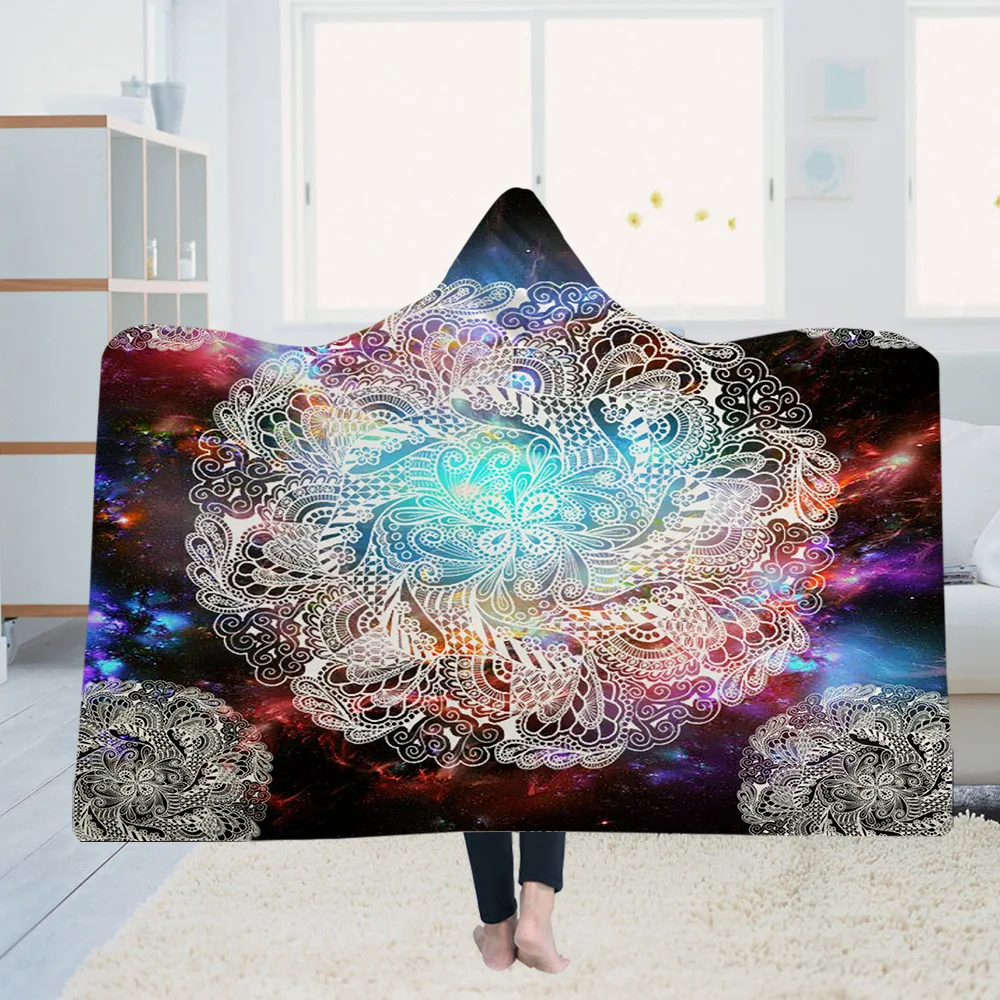 

Yoga mat Hooded Blanket Cloak Magic Hat Blanket Thick Double-layer Plush 3D Digital Printing Mandala Flower Series