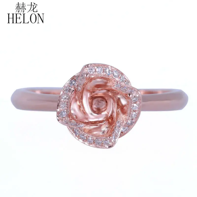 

HELON Round 6mm Shape Semi Mount Solid 14K Rose Gold Wedding Pave 0.2ct Natural Diamonds petaline womens Fashion Jewelry Ring