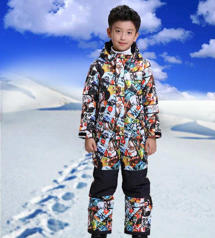 GSOU SNOW Children's Ski Suit Ski Clothing Thick Warm Waterproof Windproof One Piece Ski Wear For Boys Size XS-L
