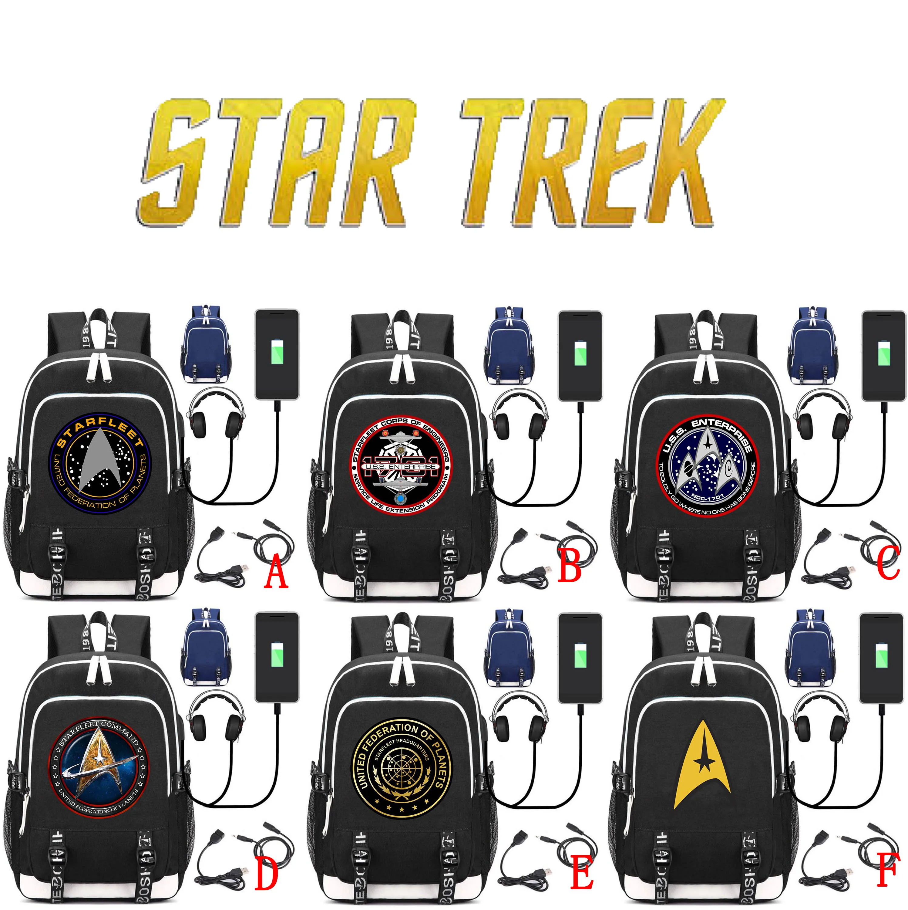 

Star Trek Starfleet Command Division Insignia Symbol Backpack School Bag Notebook Backpack Multifunction USB Charging Backpack