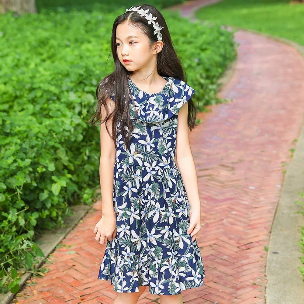 floral pattern summer dress for girl size 10 14 8 6 5 knee length ...