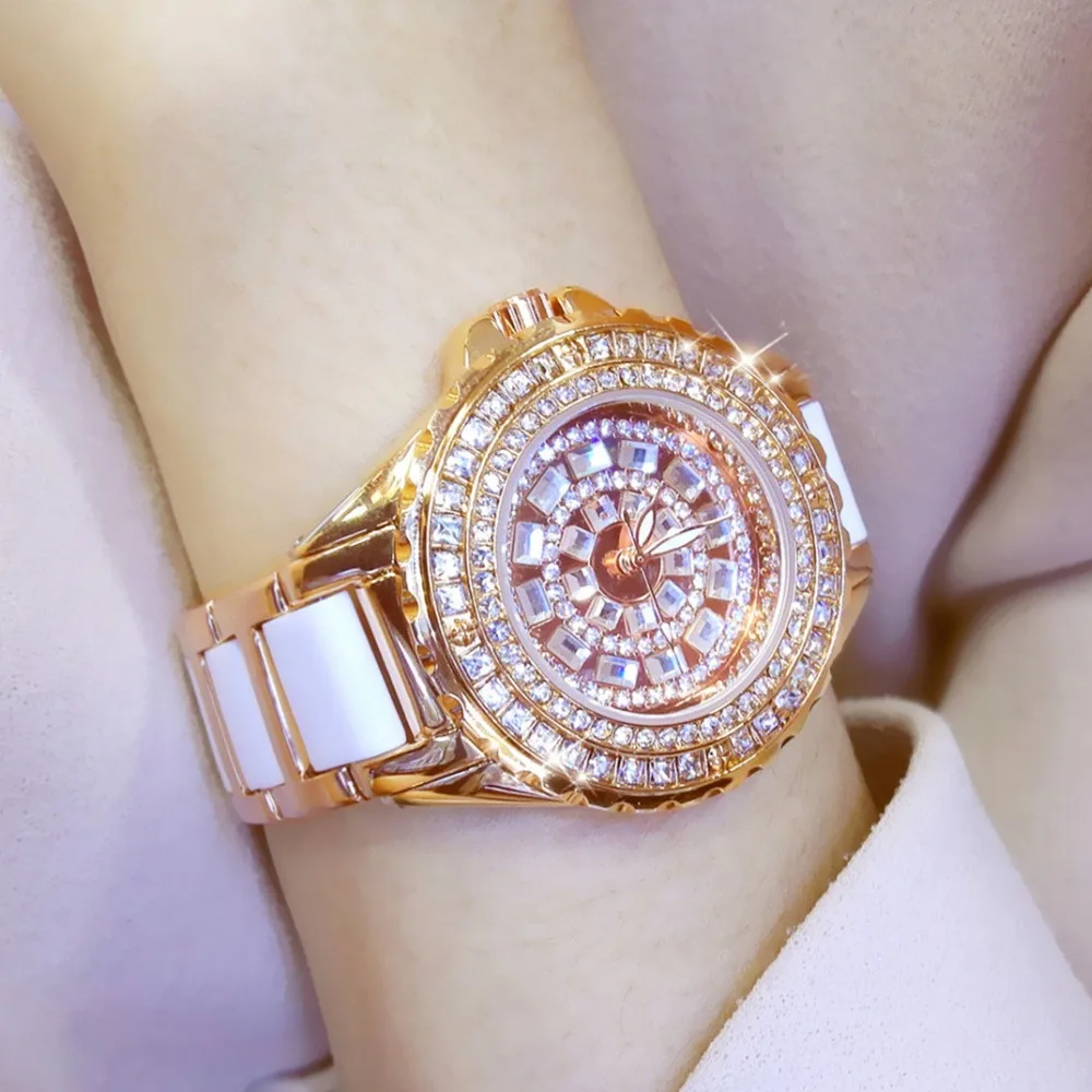 Керамическое платье женские часы reloj mujer кварцевые Роскошные розовое золото