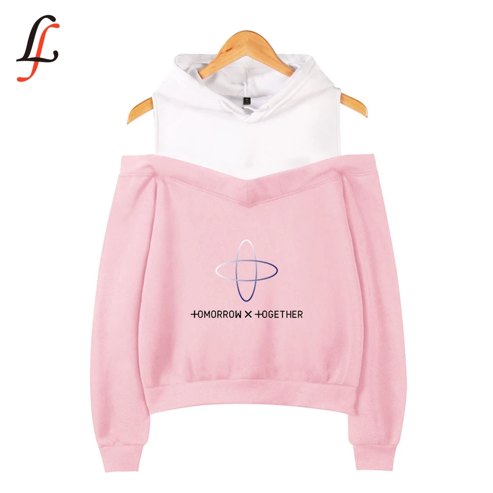 Lecky Shoulder толстовки слинг Толстовка для женщин TXT tomorrow together Толстовка с принтом Kpop Топы Повседневная Уличная одежда спортивный костюм