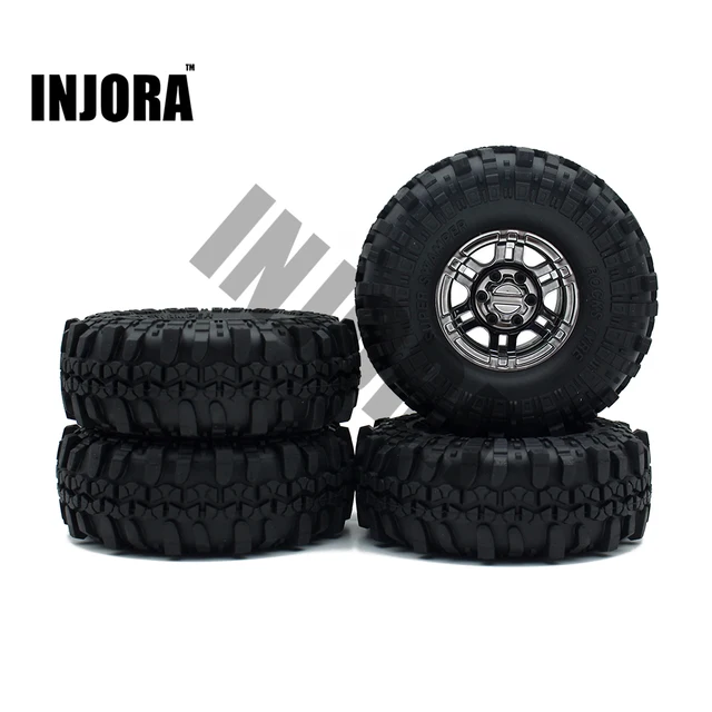 Cheap 1:10 RC Rock Crawler 1.9 Inch Rubber Tires & Electroplating Plastic Beadlock Wheel Rim for Axial SCX10 D90 D110