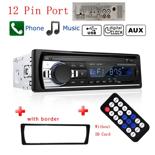 Podofo Авторадио JSD-520 12V In-dash 1 Din Bluetooth автомагнитолы SD MP3 плеер Авто Аудио Стерео FM приемник Aux вход - Цвет: With 12 Pin Port