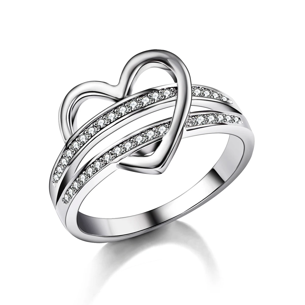 

Love Ring Female Korean Version of Small Fresh hollow silver Color Heart Shaped Romantic Jewelry Simple Couple Gift CZ Rings