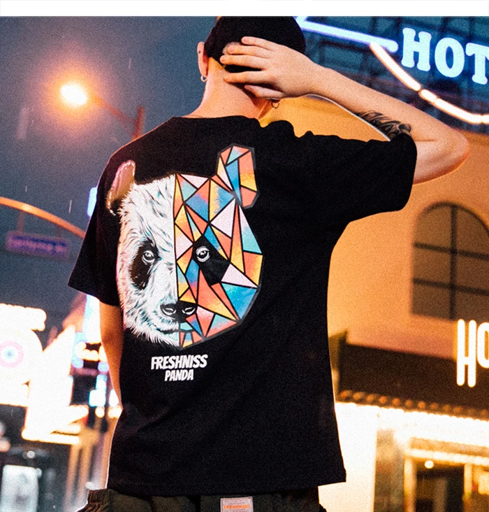 April MOMO хип хоп Харадзюку футболки для мужчин Уличная Новая летняя Геометрическая панда с принтом повседневные мужские топы с короткими рукавами футболки
