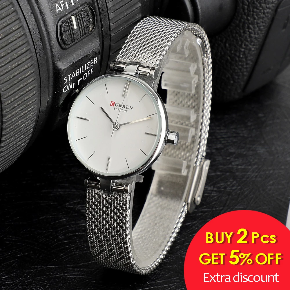 Tanie CURREN zegarki kobiety moda 2019 luksusowej marki zegarek kwarcowy panie Mesh zegar ze stali nierdzewnej kobiet zegarek Relogio Feminino